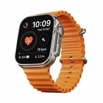 Smartwatch with an orange band on a white background